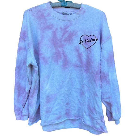 Mighty Fine “Je T’aime” Pink Tie Dye Oversized Crop Sweatshirt Size XS - Picture 1 of 12